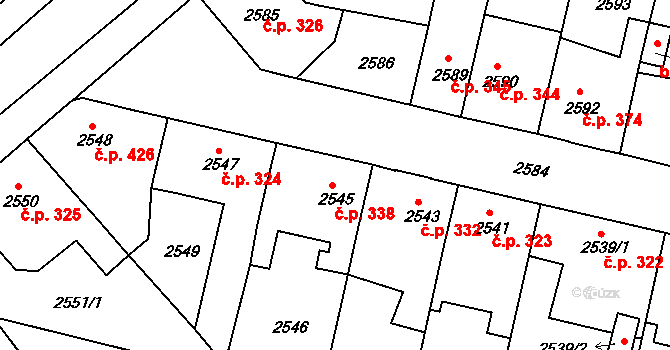Veselí nad Lužnicí I 338, Veselí nad Lužnicí na parcele st. 2545 v KÚ Veselí nad Lužnicí, Katastrální mapa