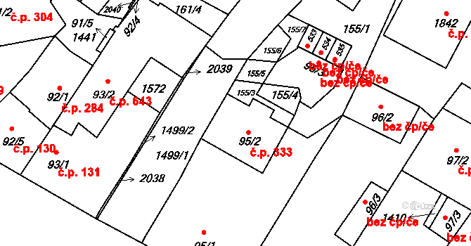 Kdyně 333 na parcele st. 95/2 v KÚ Kdyně, Katastrální mapa