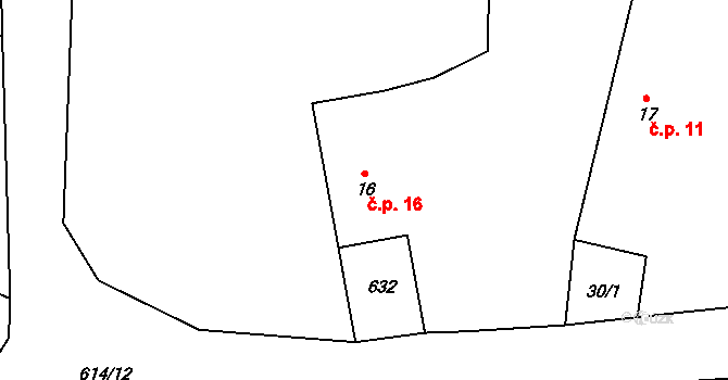 Kocourov 16, Mochtín na parcele st. 16 v KÚ Kocourov, Katastrální mapa