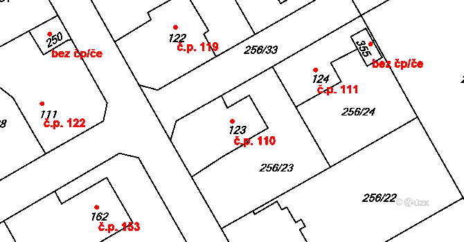 Babí 110, Náchod na parcele st. 123 v KÚ Babí u Náchoda, Katastrální mapa
