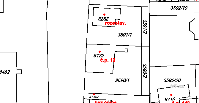 Cihelna 12, Pardubice na parcele st. 5122 v KÚ Pardubice, Katastrální mapa