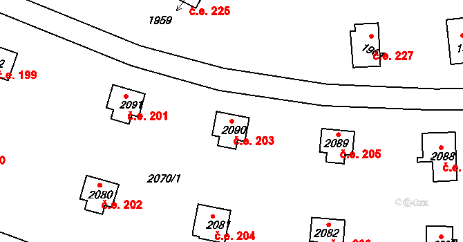 Jedovnice 203 na parcele st. 2090 v KÚ Jedovnice, Katastrální mapa