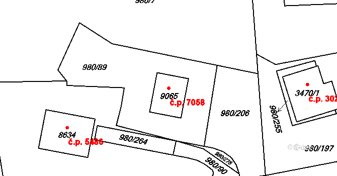 Zlín 7058 na parcele st. 9065 v KÚ Zlín, Katastrální mapa