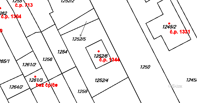 Rohatec 1344 na parcele st. 1252/6 v KÚ Rohatec, Katastrální mapa