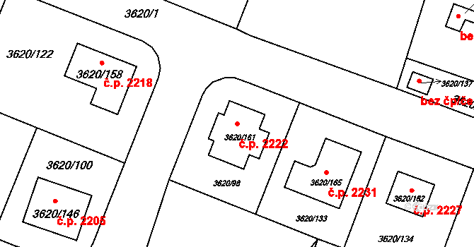 Tachov 2222 na parcele st. 3620/161 v KÚ Tachov, Katastrální mapa
