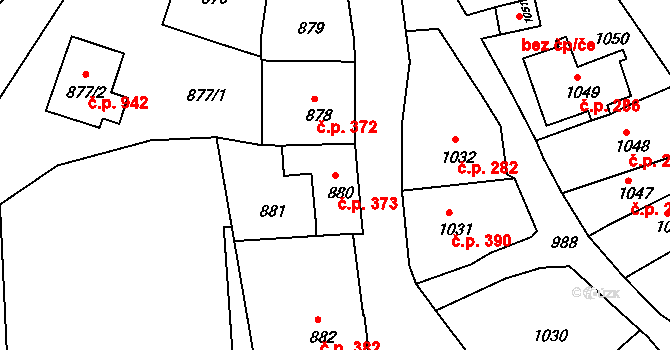 Štramberk 373 na parcele st. 880 v KÚ Štramberk, Katastrální mapa