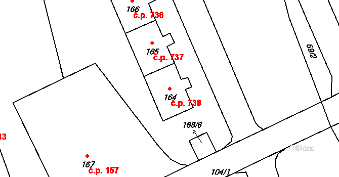 Kopřivnice 738 na parcele st. 164 v KÚ Kopřivnice, Katastrální mapa