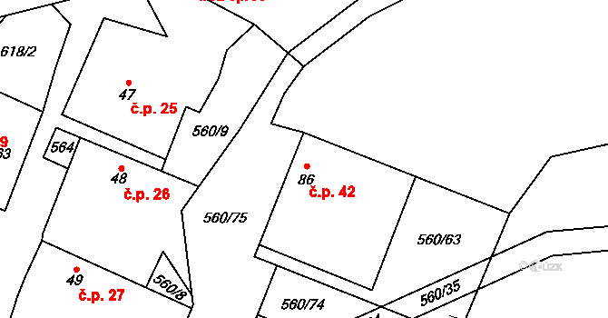 Konopiště 42, Lipovice na parcele st. 86 v KÚ Lipovice, Katastrální mapa