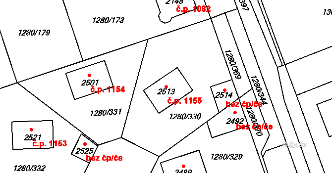 Dobřany 1155 na parcele st. 2513 v KÚ Dobřany, Katastrální mapa