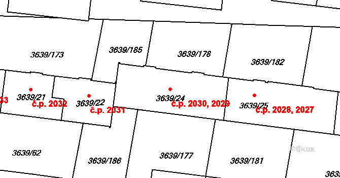 Louny 2029,2030 na parcele st. 3639/24 v KÚ Louny, Katastrální mapa