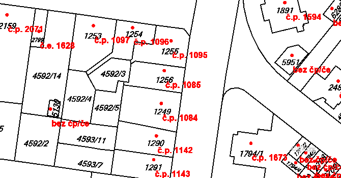 Žatec 1085 na parcele st. 1256 v KÚ Žatec, Katastrální mapa