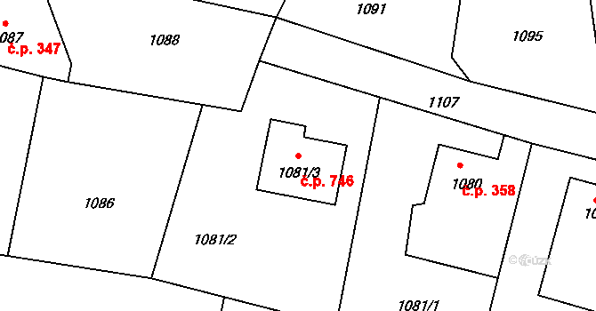 Lužná 746 na parcele st. 1081/3 v KÚ Lužná u Rakovníka, Katastrální mapa