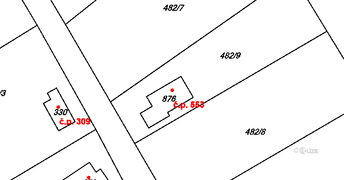 Lichnov 553 na parcele st. 876 v KÚ Lichnov u Nového Jičína, Katastrální mapa