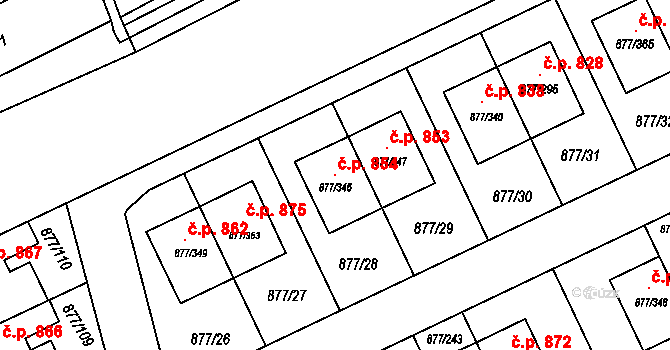 Hostavice 854, Praha na parcele st. 877/346 v KÚ Hostavice, Katastrální mapa