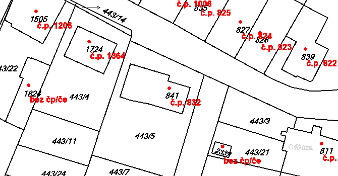 Bystřice pod Hostýnem 832 na parcele st. 841 v KÚ Bystřice pod Hostýnem, Katastrální mapa