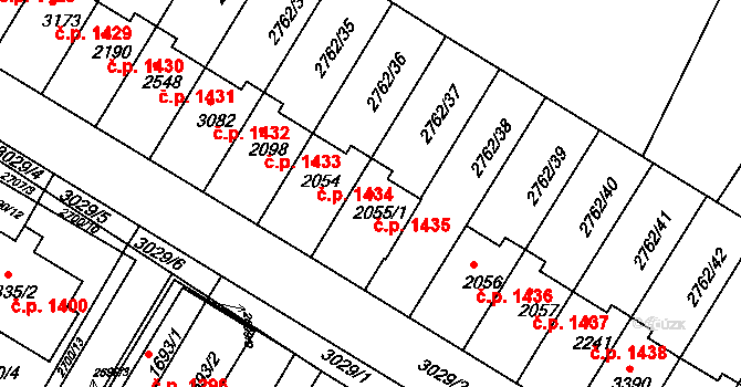 Bystřice pod Hostýnem 1435 na parcele st. 2055/1 v KÚ Bystřice pod Hostýnem, Katastrální mapa