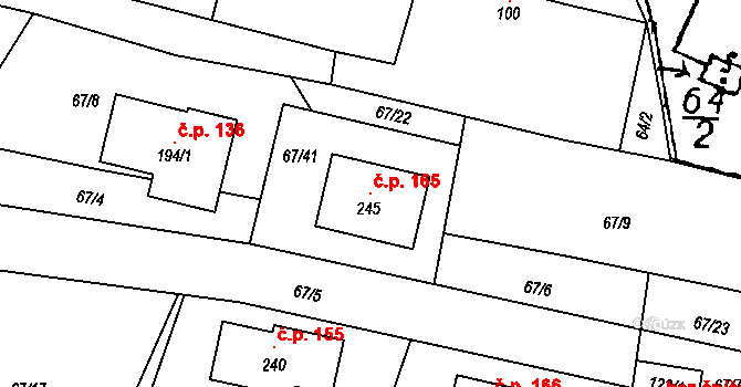 Kvíčovice 165 na parcele st. 245 v KÚ Kvíčovice, Katastrální mapa