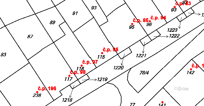 Krumsín 95 na parcele st. 115 v KÚ Krumsín, Katastrální mapa