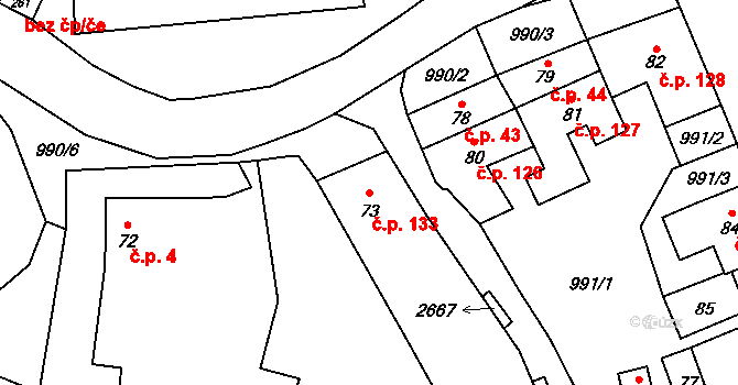 Suchdol 133 na parcele st. 73 v KÚ Suchdol u Konice, Katastrální mapa