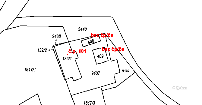 Stašov 106075659 na parcele st. 409 v KÚ Stašov, Katastrální mapa