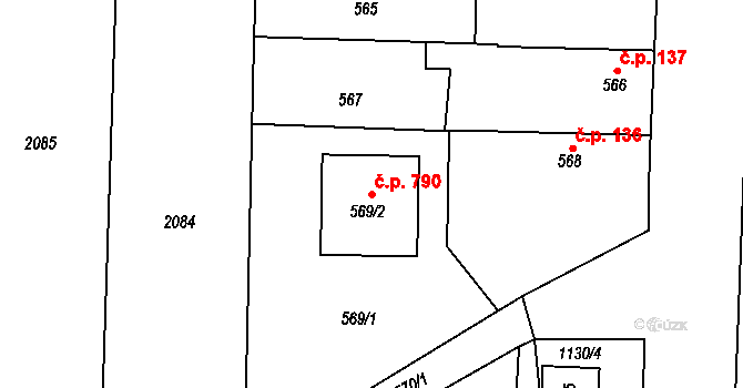 Tuchlovice 790 na parcele st. 569/2 v KÚ Tuchlovice, Katastrální mapa