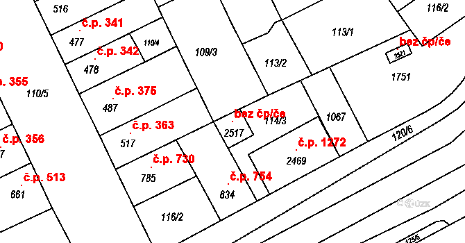 Olomouc 107412659 na parcele st. 2517 v KÚ Hodolany, Katastrální mapa