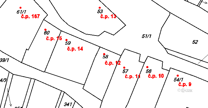 Konice 12, Znojmo na parcele st. 58 v KÚ Konice u Znojma, Katastrální mapa