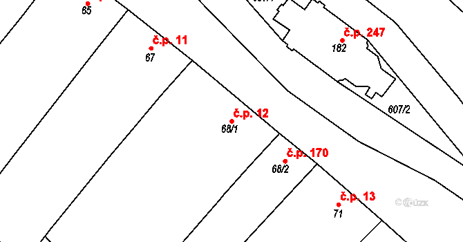 Lobodice 12 na parcele st. 68/1 v KÚ Lobodice, Katastrální mapa