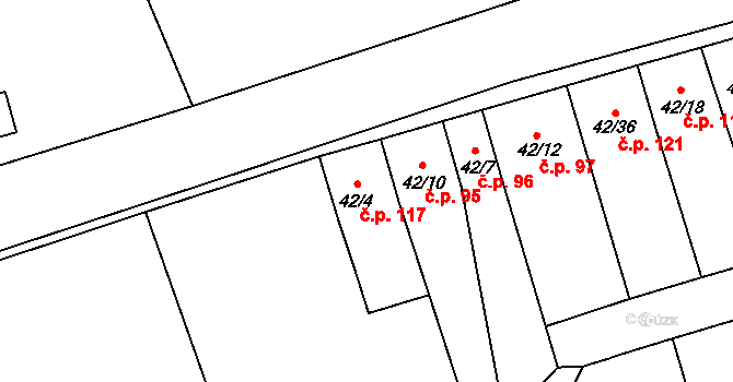 Dobšice 117 na parcele st. 42/4 v KÚ Dobšice u Žehuně, Katastrální mapa