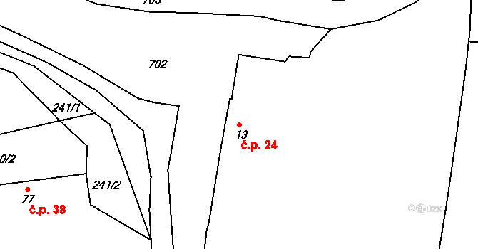 Lomec 24, Úmonín na parcele st. 13 v KÚ Lomec u Úmonína, Katastrální mapa