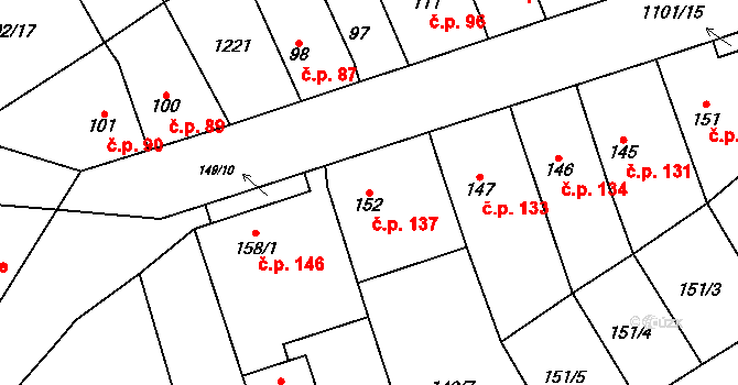 Vrdy 137 na parcele st. 152 v KÚ Vrdy, Katastrální mapa