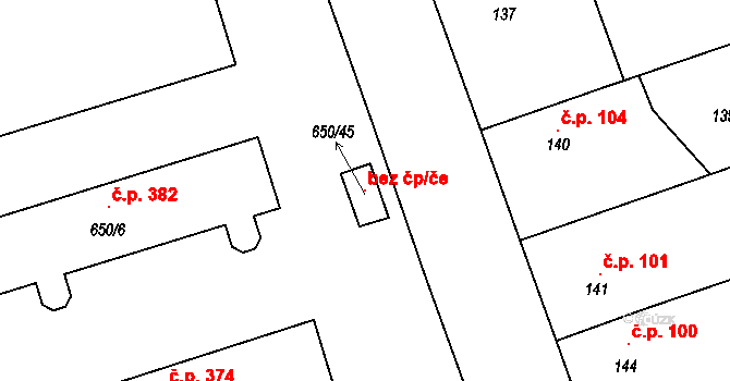 Opava 115680659 na parcele st. 650/45 v KÚ Komárov u Opavy, Katastrální mapa