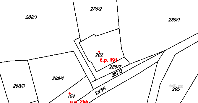 Mokřiny 191, Aš na parcele st. 202 v KÚ Mokřiny, Katastrální mapa