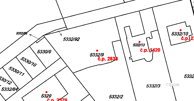 Jihlava 2838 na parcele st. 5332/9 v KÚ Jihlava, Katastrální mapa