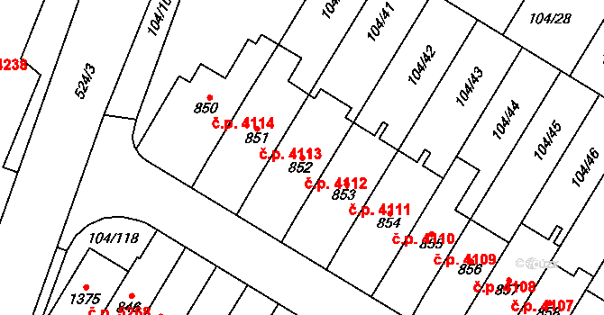Jihlava 4112 na parcele st. 852 v KÚ Bedřichov u Jihlavy, Katastrální mapa