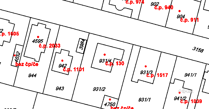 Čelákovice 130 na parcele st. 931/4 v KÚ Čelákovice, Katastrální mapa