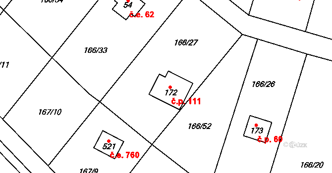 Březová 111, Březová-Oleško na parcele st. 172 v KÚ Březová u Zvole, Katastrální mapa