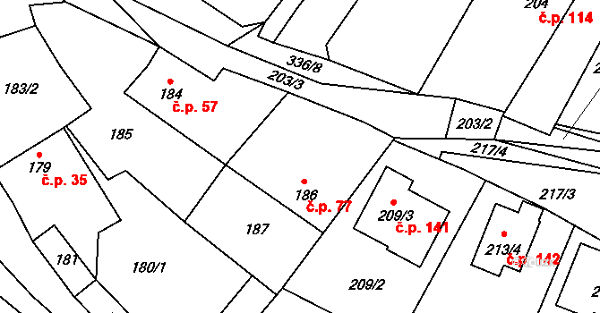 Lhota 77, Vyškov na parcele st. 186 v KÚ Lhota, Katastrální mapa