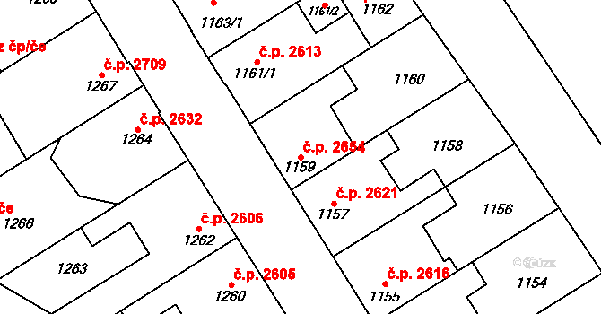 Kladno 2654 na parcele st. 1159 v KÚ Kladno, Katastrální mapa
