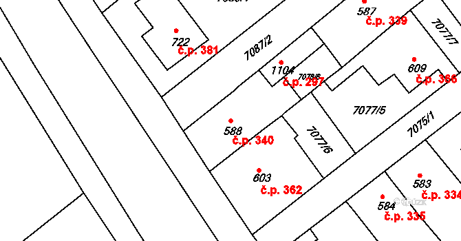 Slavonice 340 na parcele st. 588 v KÚ Slavonice, Katastrální mapa