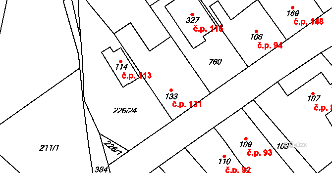 Střelná 131, Košťany na parcele st. 133 v KÚ Střelná, Katastrální mapa