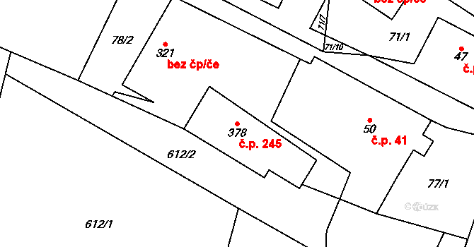 Bozkov 245 na parcele st. 378 v KÚ Bozkov, Katastrální mapa