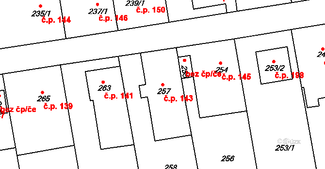 Klepačov 143, Blansko na parcele st. 257 v KÚ Klepačov, Katastrální mapa