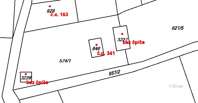 Ostravice 341 na parcele st. 846 v KÚ Ostravice 1, Katastrální mapa