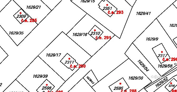 Ostravice 291 na parcele st. 2310 v KÚ Ostravice 1, Katastrální mapa