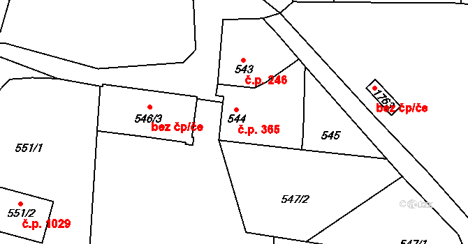 Kosmonosy 365 na parcele st. 544 v KÚ Kosmonosy, Katastrální mapa