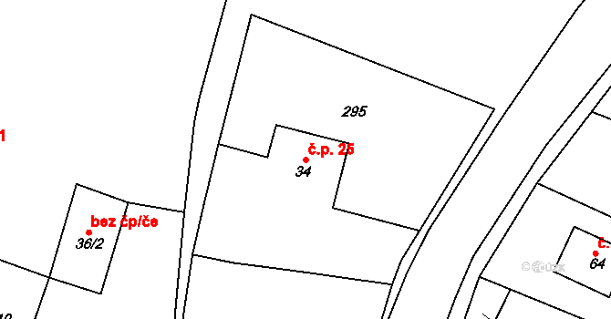 Trnava 25, Boharyně na parcele st. 34 v KÚ Trnava, Katastrální mapa