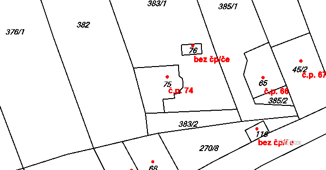 Litochovice nad Labem 74, Prackovice nad Labem na parcele st. 75 v KÚ Litochovice nad Labem, Katastrální mapa
