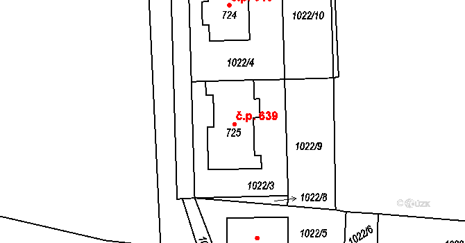 Blansko 639, Jablonec nad Jizerou na parcele st. 725 v KÚ Jablonec nad Jizerou, Katastrální mapa