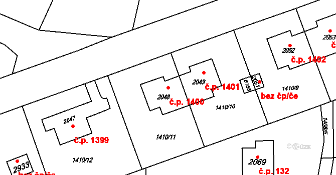 Rožnov pod Radhoštěm 1400 na parcele st. 2048 v KÚ Rožnov pod Radhoštěm, Katastrální mapa